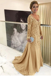 V-neck Tulle Long Sleeve Lace Mother Of The Bride Dresses Babyonlines